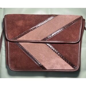 Vintage Etra Patchwork Suede Leather Snakeskin Shoulder Bag Boho Hippie